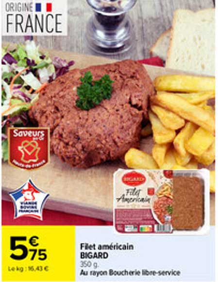Filet américain BIGARD 350 g. Au rayon Boucherie libre-service