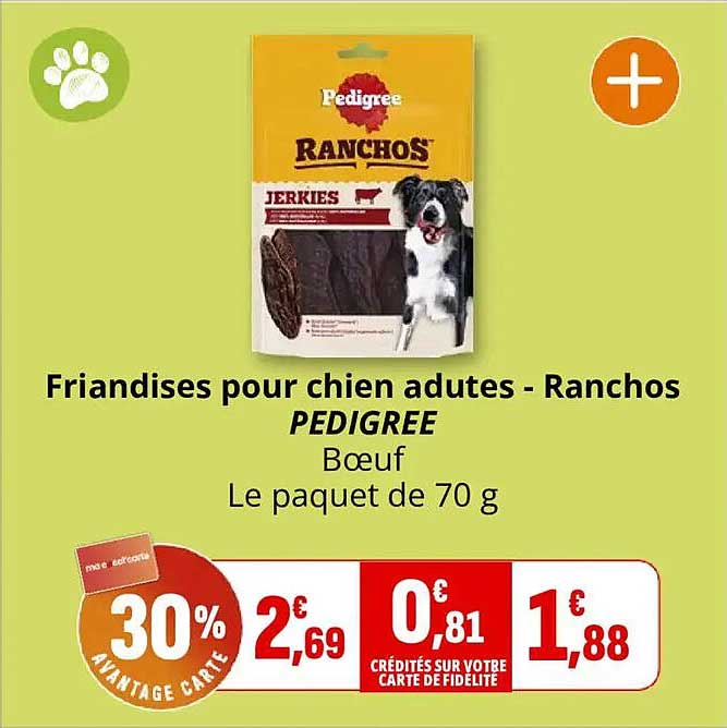 Friandises pour chien adultes - Ranchos PEDIGREE Bœuf Le paquet de 70 g