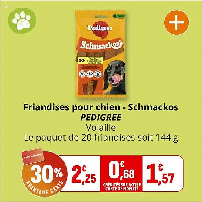 Friandises pour chien - Schmackos PEDIGREE Volaille Le paquet de 20 friandises soit 144 g