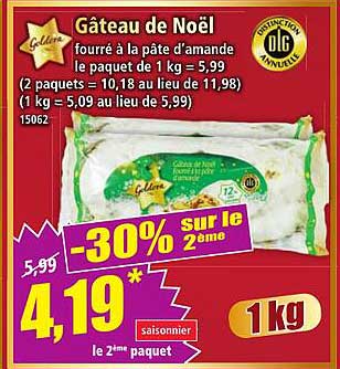 Gâteau de Noël fourré à la pâte d'amande le paquet de 1 kg