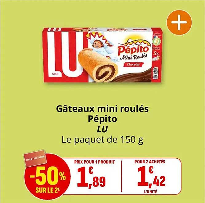 Gâteaux mini roulés Pépito LU Le paquet de 150 g