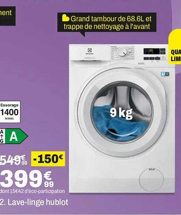 Grand tambour de 68.6L et trappe de nettoyage à l'avant