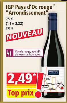 IGP Pays d'Oc rouge** "Arrondissement" 75 cl
