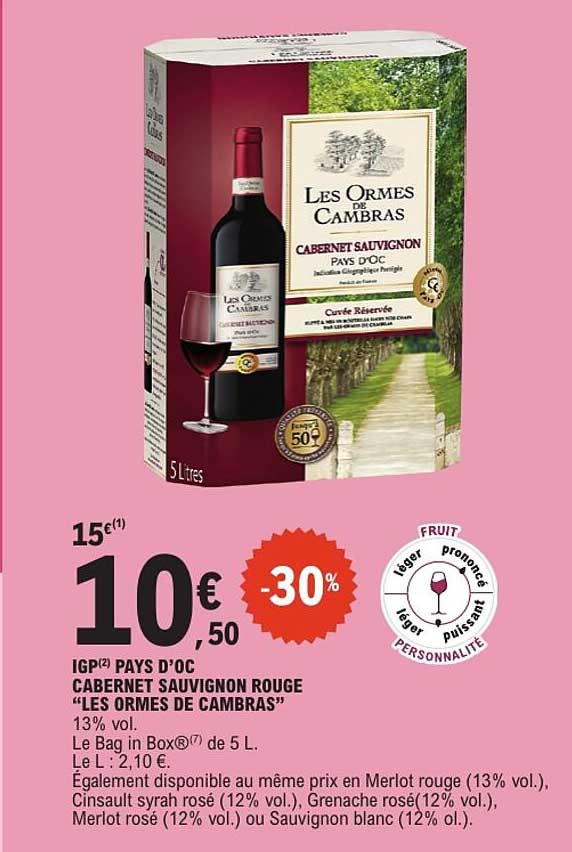 IGP(2) PAYS D'OC CABERNET SAUVIGNON ROUGE “LES ORMES DE CAMBRAS”