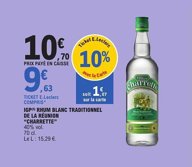 IGP(5) RHUM BLANC TRADITIONNEL DE LA RÉUNION “CHARRETTE”