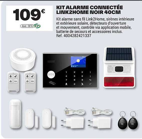 KIT ALARME CONNECTÉE LINK2HOME NOIR 40CM