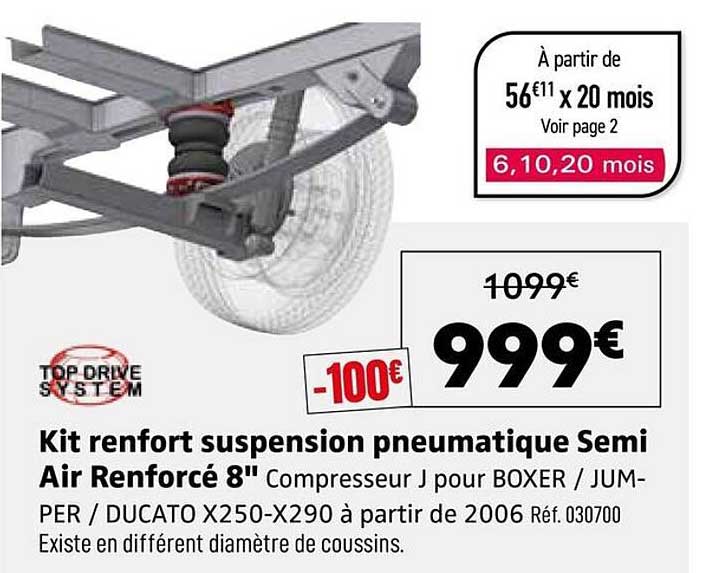 Kit renfort suspension pneumatique Semi Air Renforcé 8" Compresseur J pour BOXER / JUMPER / DUCATO X250-X290 à partir de 2006 Réf. 030700