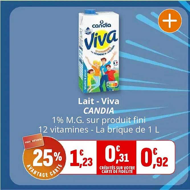 Lait - Viva CANDIA 1% M.G. sur produit fini 12 vitamines - La brique de 1 L