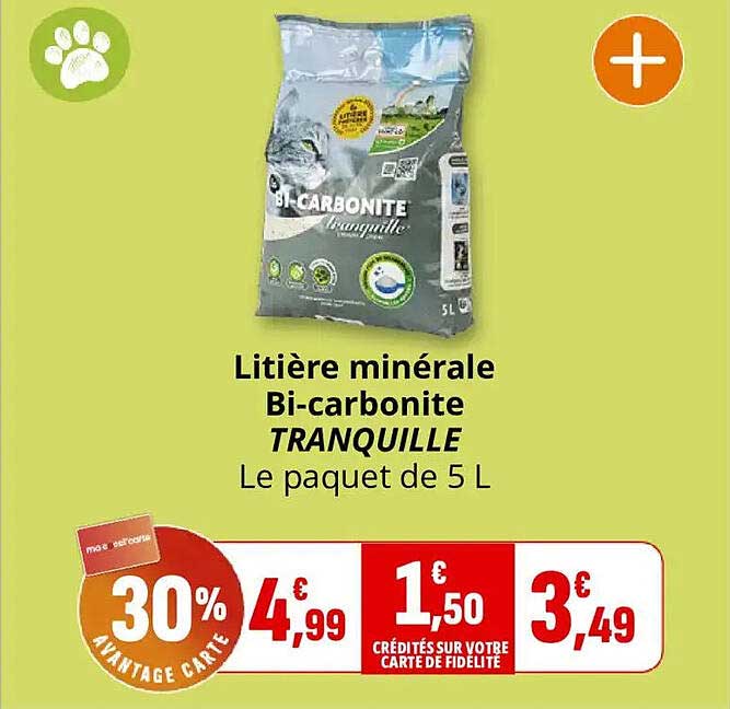 Litière minérale Bi-carbonite TRANQUILLE Le paquet de 5 L