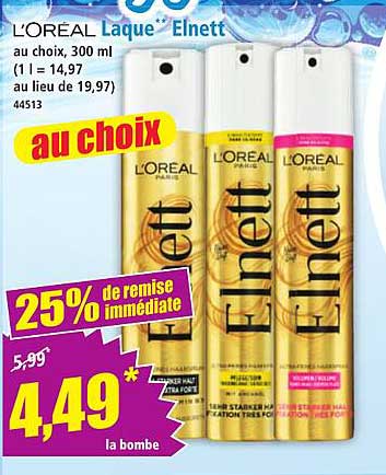 L’ORÉAL Laque Elnett au choix, 300 ml (1 l = 14,97 au lieu de 19,97) 44513