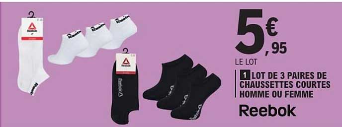 LOT DE 3 PAIRES DE CHAUSSETTES COURTES HOMME OU FEMME Reebok