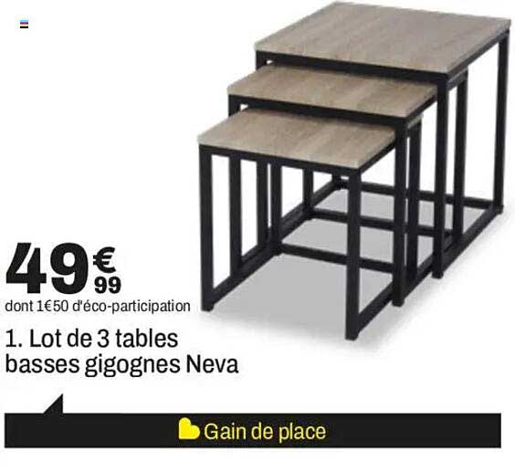 Lot de 3 tables basses gigognes Neva