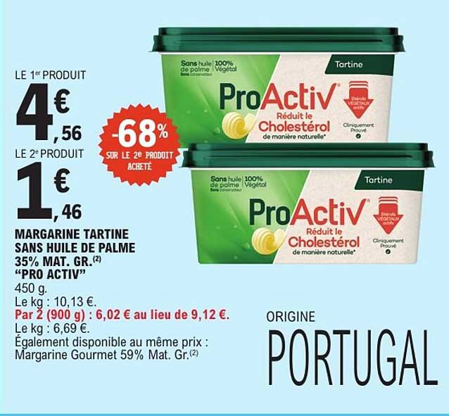 MARGARINE TARTINE SANS HUILE DE PALME 35% MAT. GR. «PRO ACTIV»