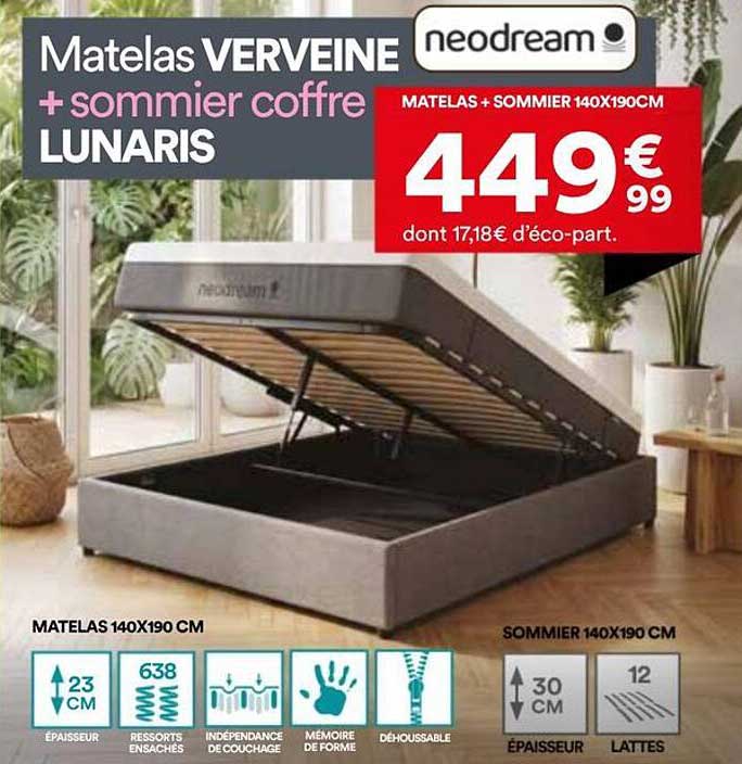 Matelas VERVEINE + sommier coffre LUNARIS