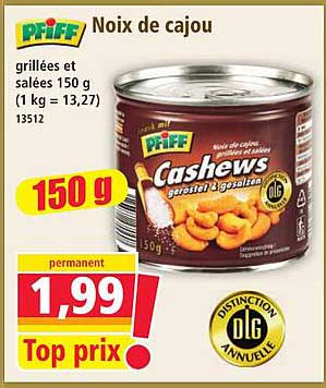 Noix de cajou grillées et salées 150 g (1 kg = 13,27)
