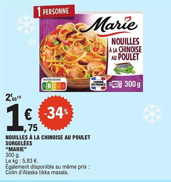 NOUILLES À LA CHINOISE AU POULET SURGELÉES “MARIE”