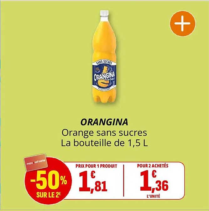 ORANGINA Orange sans sucres La bouteille de 1,5 L