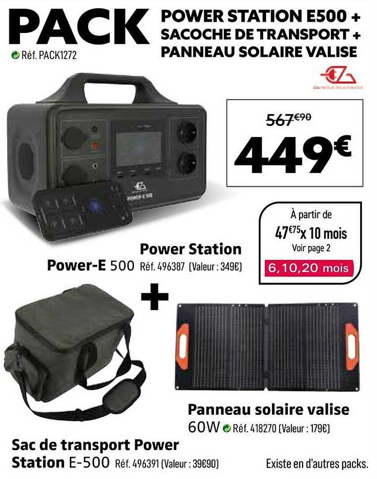 PACK POWER STATION E500 + SACOCHE DE TRANSPORT + PANNEAU SOLAIRE VALISE