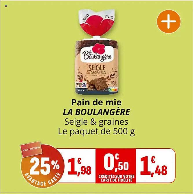 Pain de mie LA BOULANGÈRE Seigle & graines Le paquet de 500 g