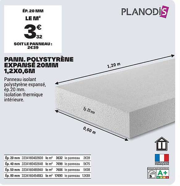 PANN. POLYSTYRÈNE EXPANSÉ 20MM 1,2X0,6M