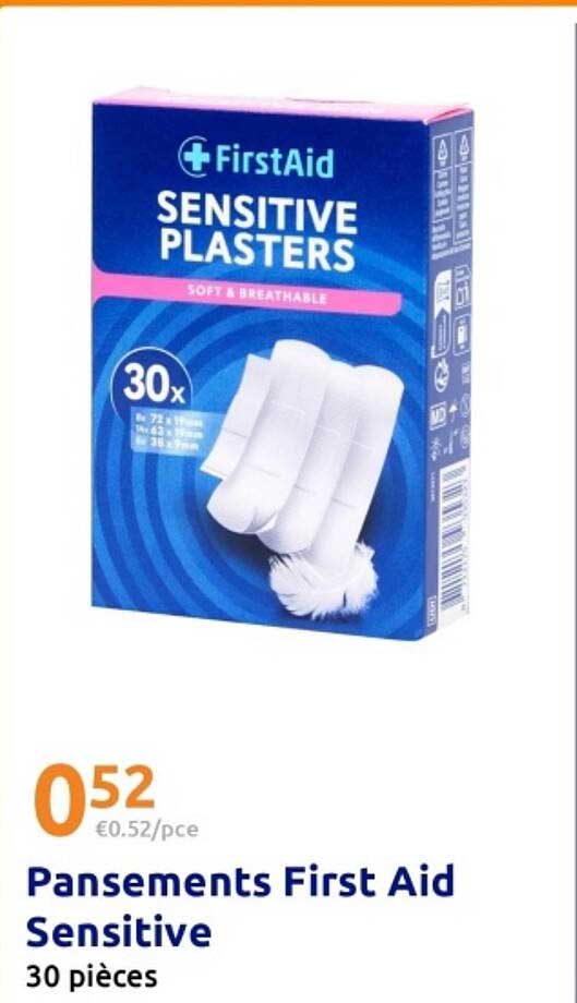 Pansements First Aid Sensitive 30 pièces