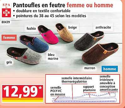 Pantoufles en feutre femme ou homme