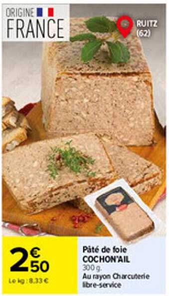 Pâté de foie COCHONNAIL 300 g. Au rayon Charcuterie libre-service