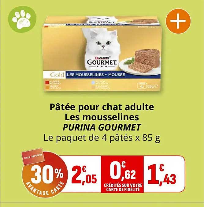 Pâtée pour chat adulte Les mousselines PURINA GOURMET Le paquet de 4 pâtés x 85 g