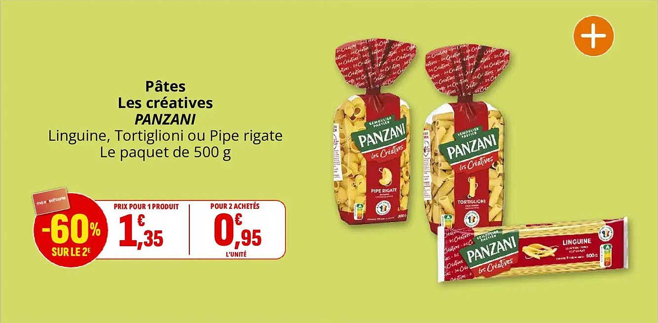 Pâtes Les créatives PANZANI Linguine, Tortiglioni ou Pipe rigate Le paquet de 500 g