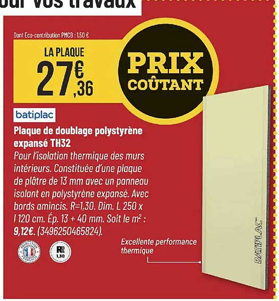 Plaque de doublage polystyrène expansé TH32