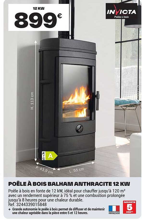 POÊLE À BOIS BALHAM ANTHRACITE 12 KW