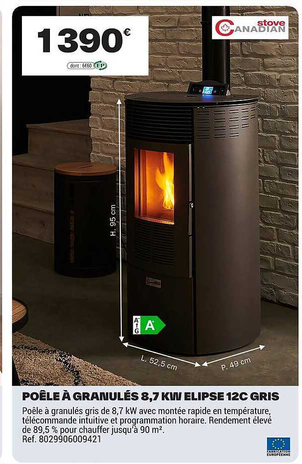 POÊLE À GRANULÉS 8,7 KW ELIPSE 12C GRIS