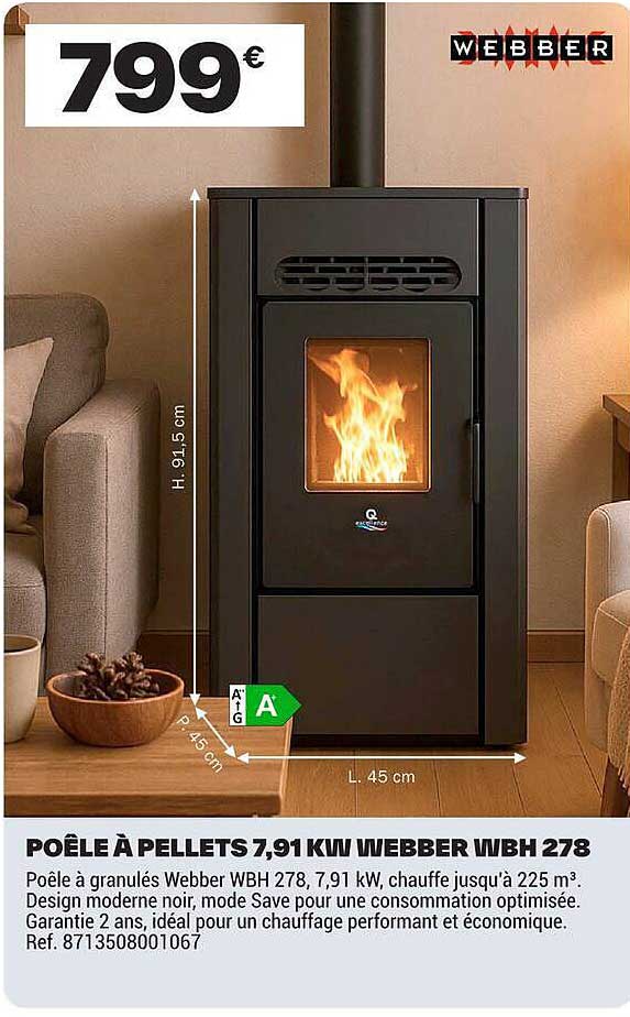 POÊLE À PELLETS 7,91 KW WEBBER WBH 278