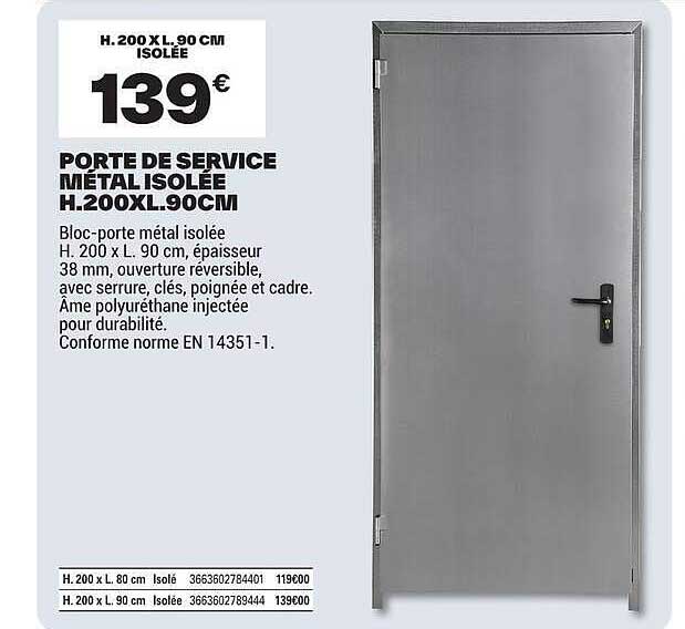 PORTE DE SERVICE MÉTAL ISOLÉE H.200XL.90CM
