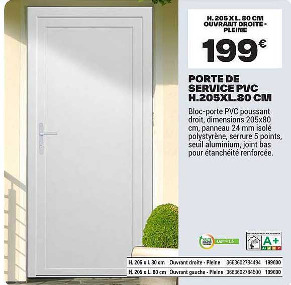 PORTE DE SERVICE PVC H.205XL.80 CM