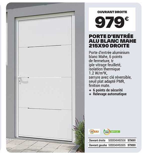 PORTE D’ENTRÉE ALU BLANC MAHE 215X90 DROITE