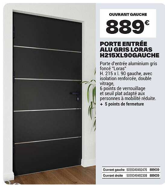 PORTe ENTRÉE ALU GRIS LORAS H215XL90GAUCHE
