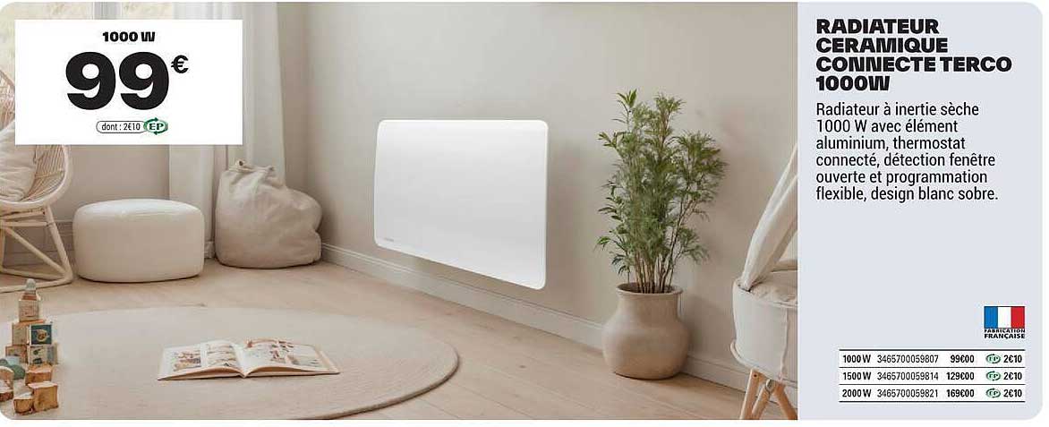 RADIATEUR CERAMIQUE CONNECTE TERCO 1000W