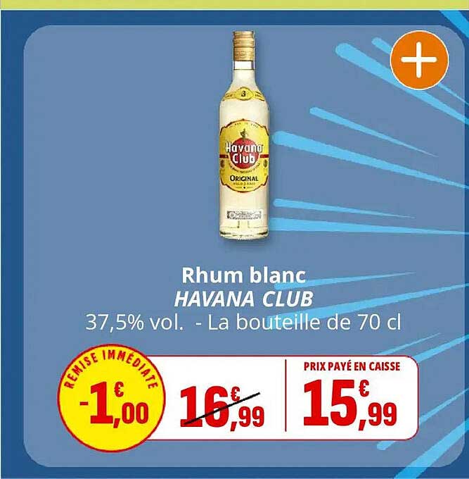 Rhum blanc HAVANA CLUB 37,5% vol. - La bouteille de 70 cl