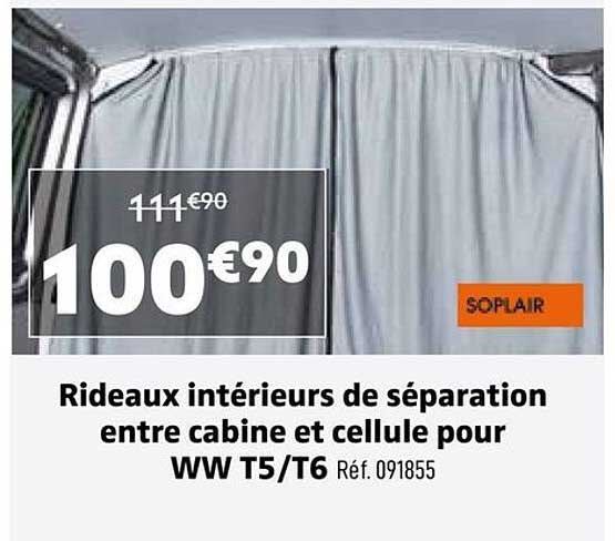 Rideaux intérieurs de séparation entre cabine et cellule pour VW T5/T6 Réf. 091855