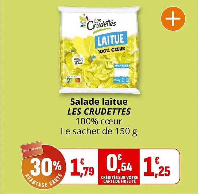 Salade laitue LES CRUDDETTES 100% coeur Le sachet de 150 g