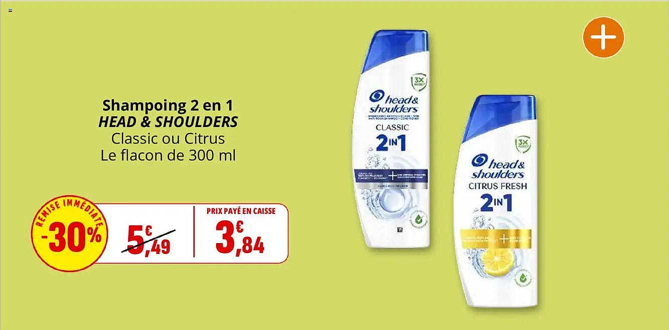 Shampoing 2 en 1 HEAD & SHOULDERS Classic ou Citrus Le flacon de 300 ml