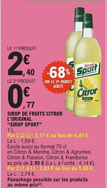 SIROP DE FRUITS CITROR L’ORIGINAL « SIROP SPORT »