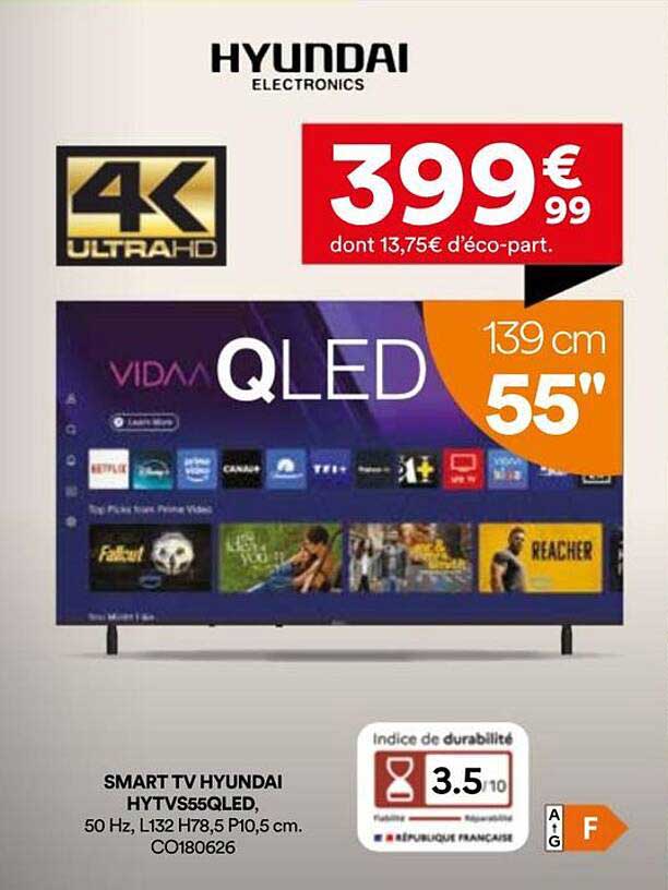 SMART TV HYUNDAI HYTVS55QLED, 50 Hz, L132 H78,5 P10,5 cm. CO180626