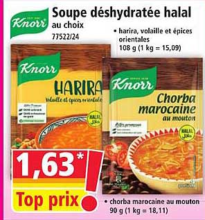 Soupe déshydratée halal au choix