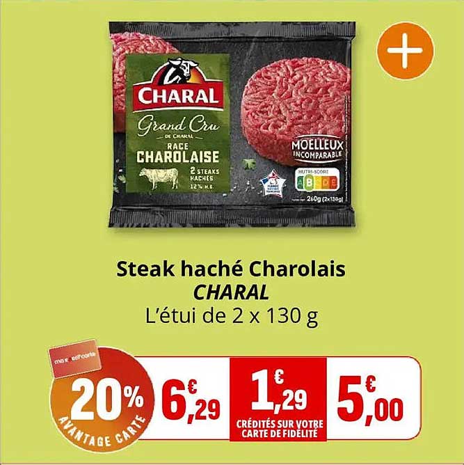 Steak haché Charolais CHARAL L’étui de 2 x 130 g