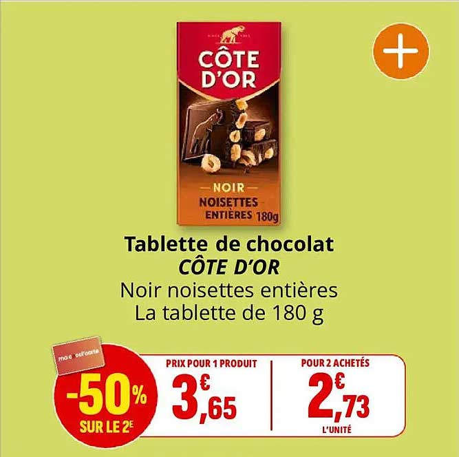 Tablette de chocolat CÔTE D'OR Noir noisettes entières La tablette de 180 g
