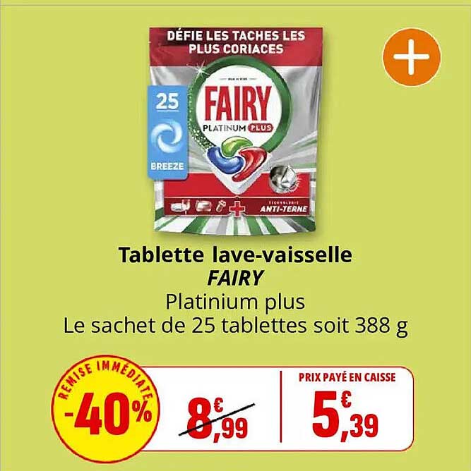 Tablette lave-vaisselle FAIRY Platinimum plus Le sachet de 25 tablettes soit 388 g