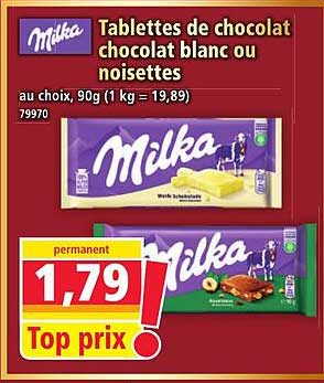 Tablettes de chocolat chocolat blanc ou noisettes