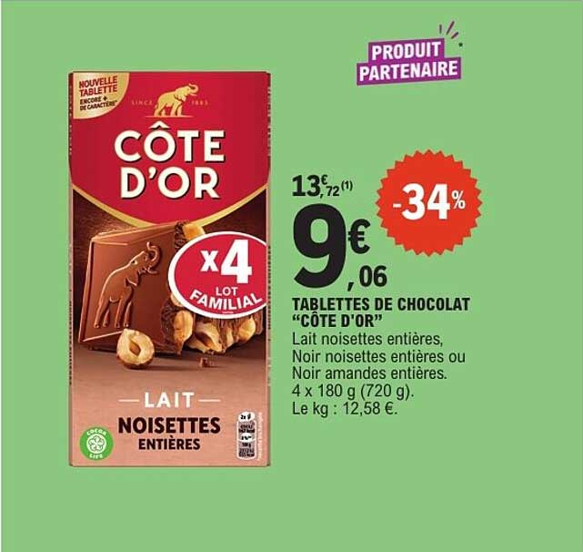 TABLETTES DE CHOCOLAT “CÔTE D’OR”